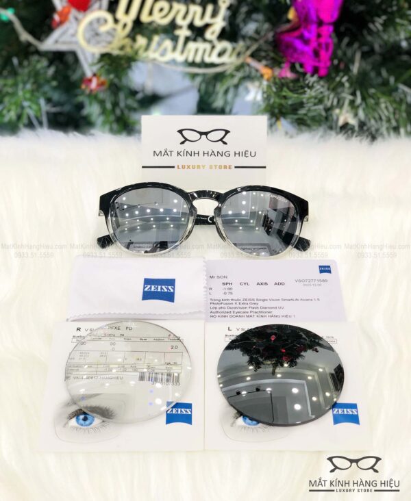 Tròng kính đơn tròng đổi màu Zeiss SmartLife 1.50 PhotoFusion X Extra Grey với lớp phủ tráng gương Flash Diamond