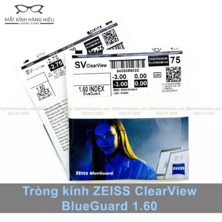 Tròng kính Zeiss ClearView 1.60 BlueGuard - Lọc Ánh Sáng Xanh FreeForm