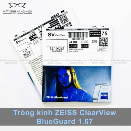 Tròng kính Zeiss ClearView 1.67 BlueGuard - Lọc Ánh Sáng Xanh FreeForm