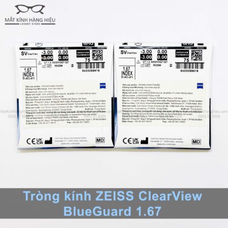 Tròng kính Zeiss ClearView 1.67 BlueGuard - Lọc Ánh Sáng Xanh FreeForm