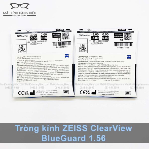 Tròng kính Zeiss ClearView 1.56 BlueGuard