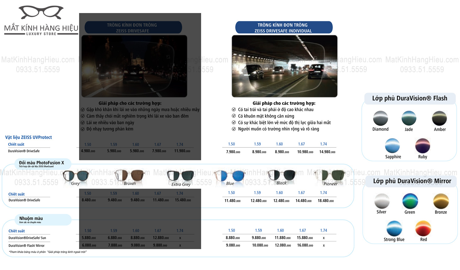 Bảng giá tròng kính đơn tròng Zeiss DriveSafe Individual 2026 Bảng giá tròng kính đơn tròng Zeiss DriveSafe Individual 2026