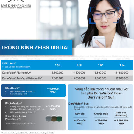 Bảng Giá Tròng kính Zeiss Digital Giảm Mỏi Mắt