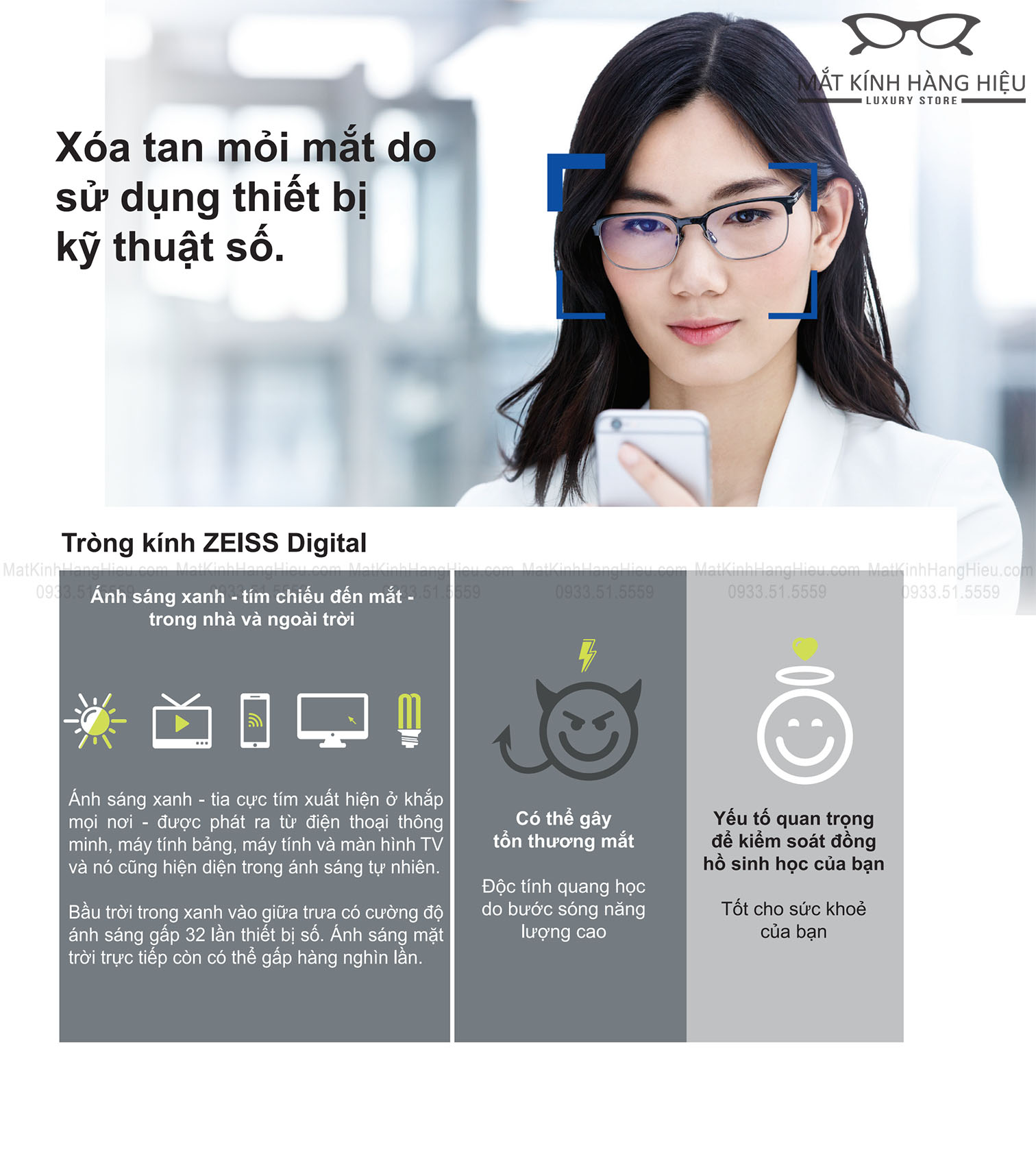 Tròng kính Zeiss Digital tính năng lọc ánh sáng xanh