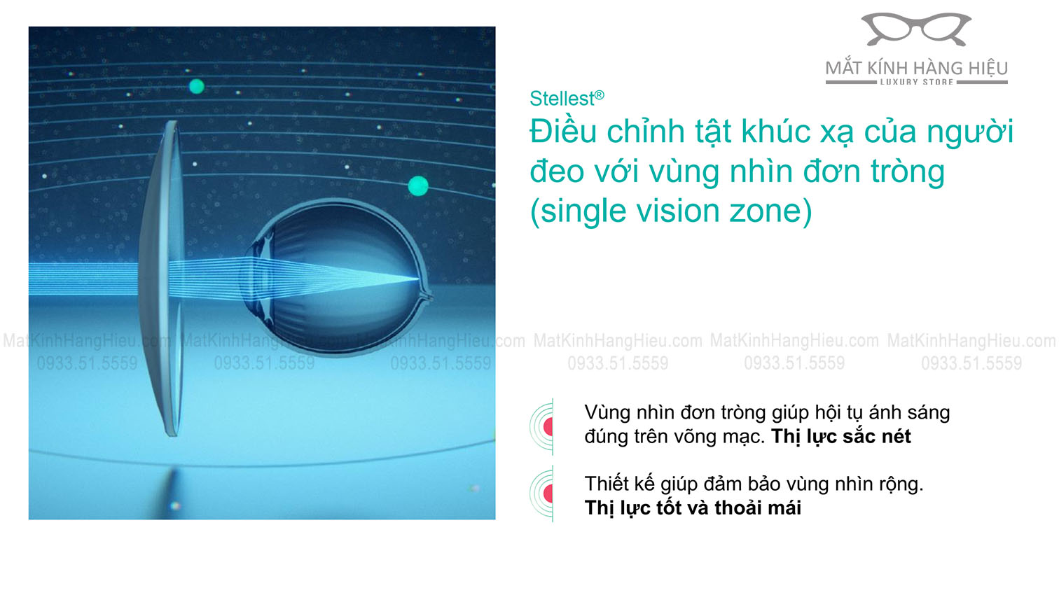 cấu tạo tròng kính essilor stellest vùng nhìn đơn tròng